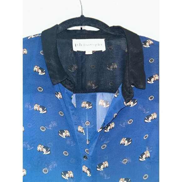 Philosophy Women's M Navy Blue Dachshund Print Long Sleeve Blouse - Picture 1 of 7